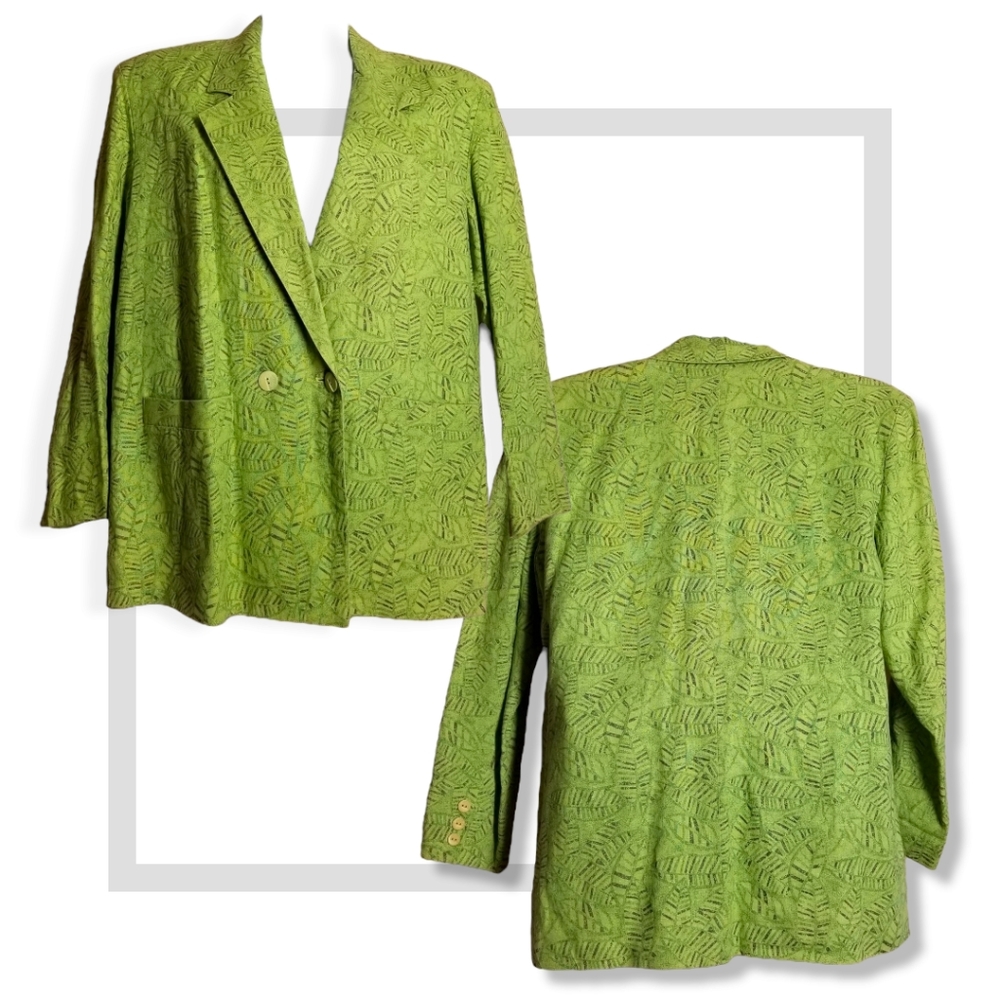 💚 Diane Gilman Vintage Blazer Foliage Print L 🎤 - Picture 2 of 9